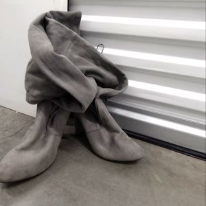 Thigh high gray suade boots